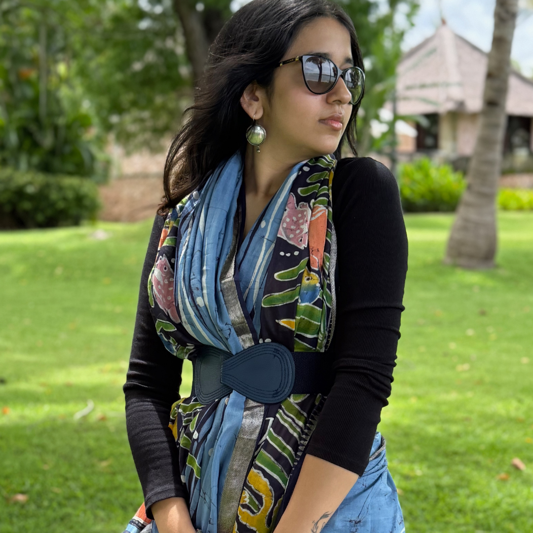 Blue Mangalagiri  Silk Cotton Saree With Baatik