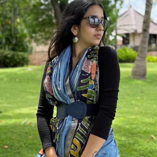 Blue Mangalagiri  Silk Cotton Saree With Baatik