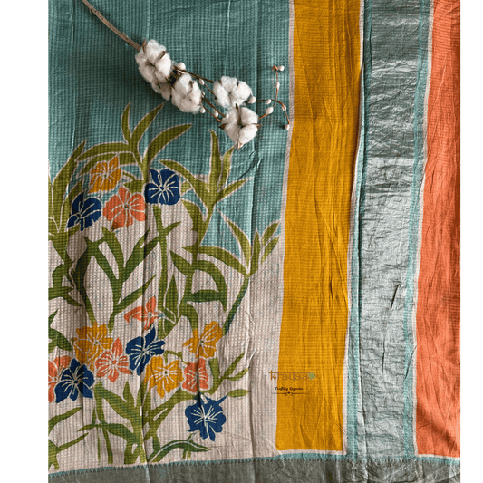 Seafoam Green Mangalagiri  Silk Cotton Saree With Baatik