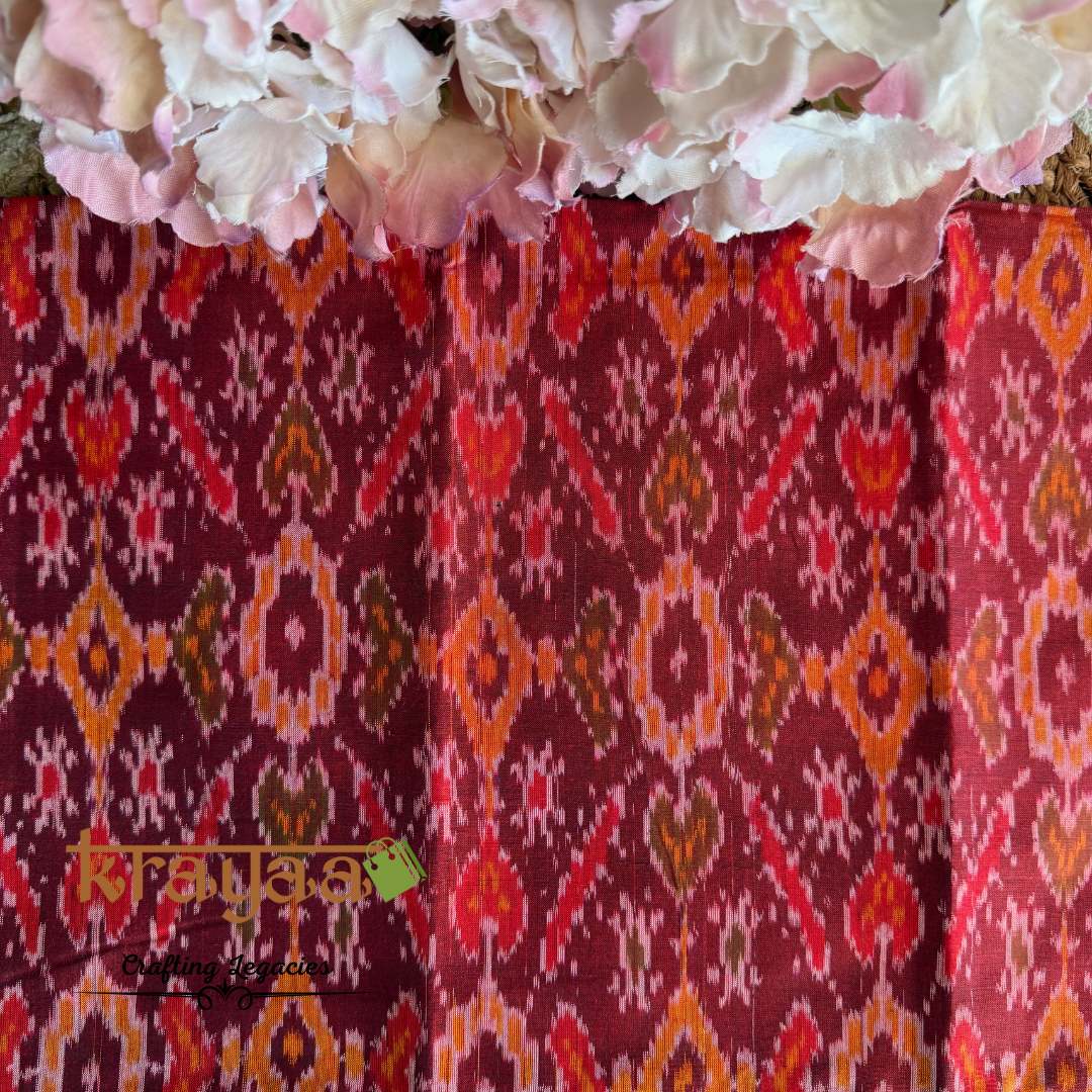 Brownish Red  Silk Cotton Ikkat Blouse Fabrics