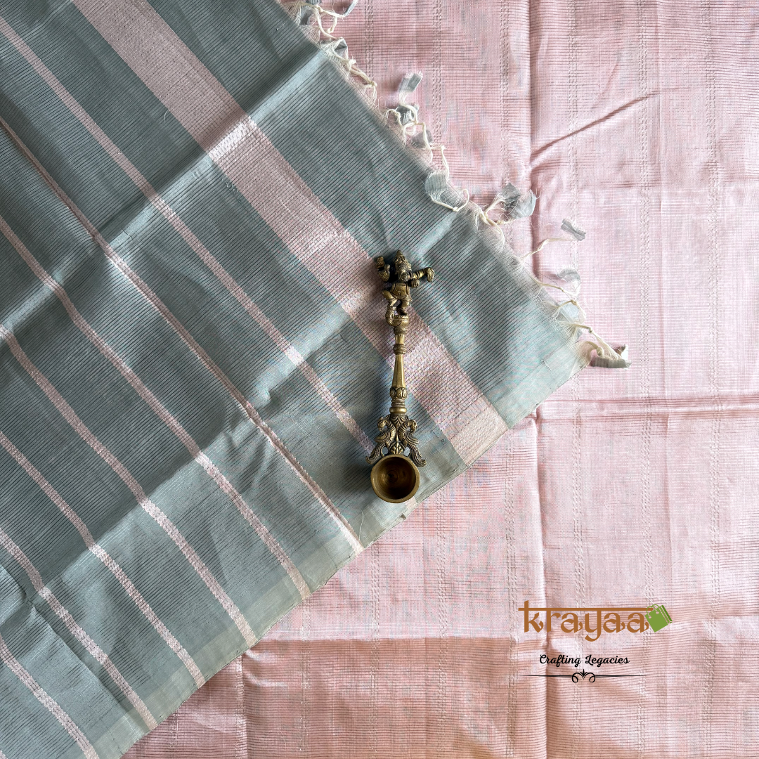 Baby pink with Grey - Mangalagiri Semi Silk Saree