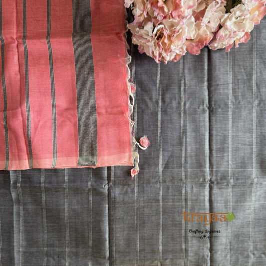 Grey With Pink - Mangalagiri Semi Silk Saree