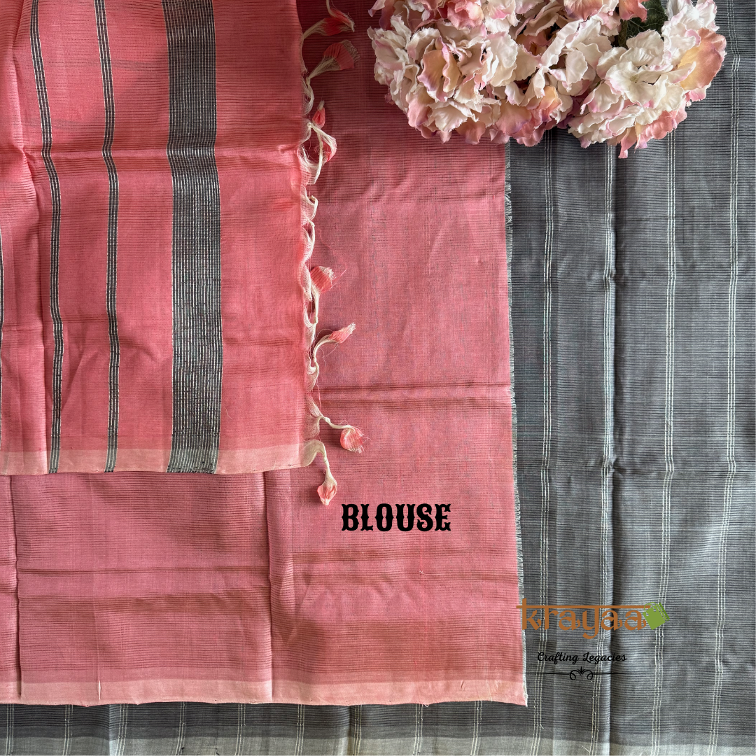 Grey With Pink - Mangalagiri Semi Silk Saree