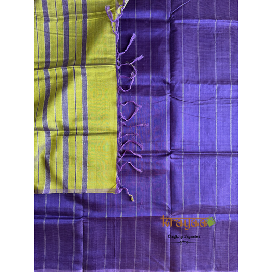Purple  With Olive Green - Mangalagiri Semi Silk Saree