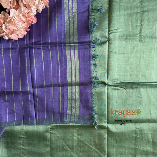 Green Colour With Purple - Mangalagiri Semi Silk Saree