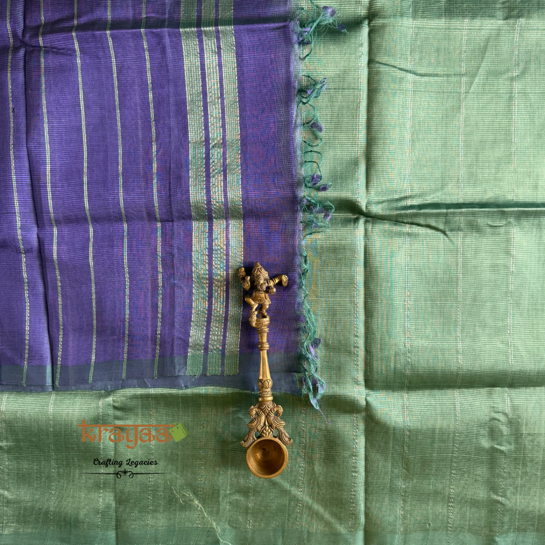 Green Colour With Purple - Mangalagiri Semi Silk Saree
