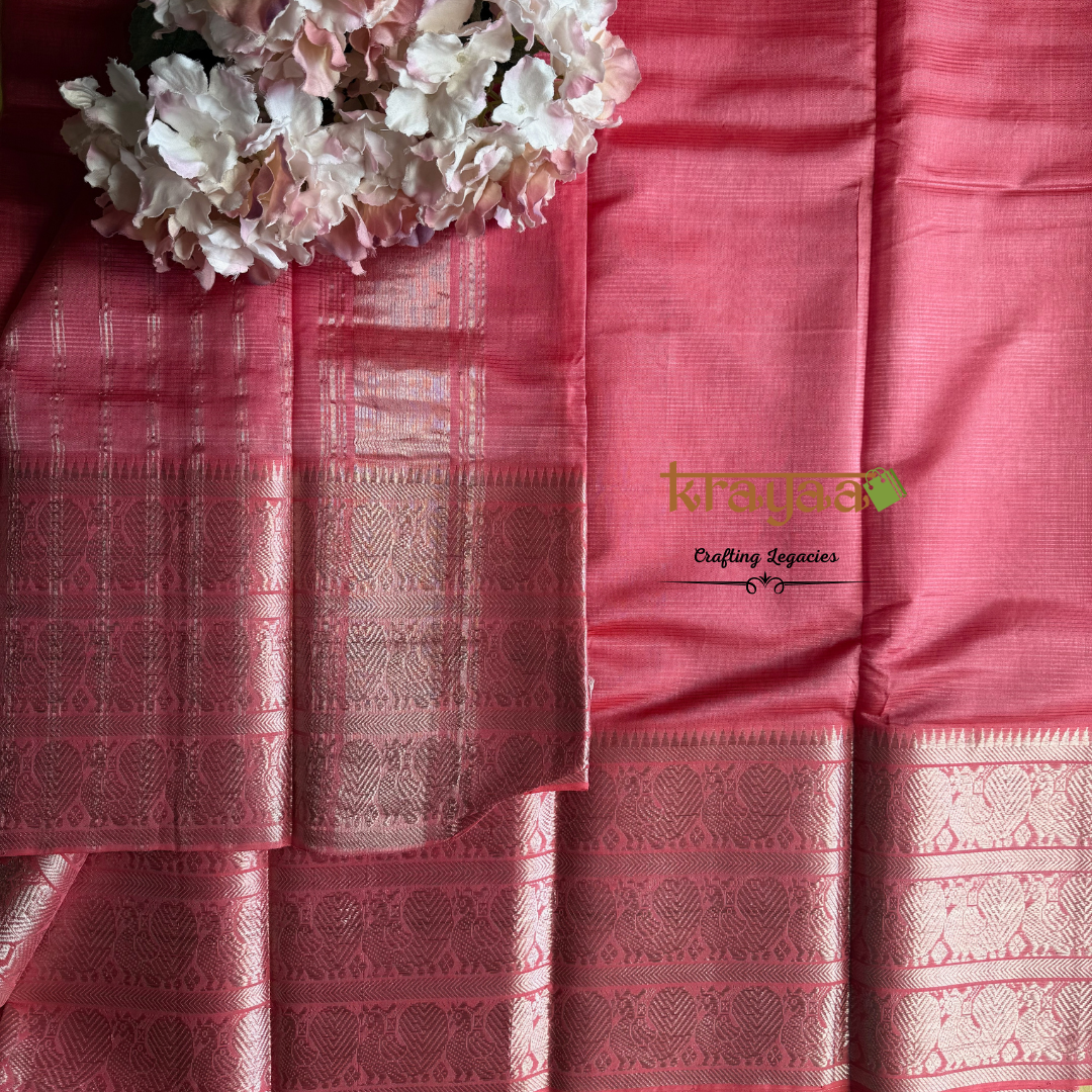 Kankambaram Pink Mangalagiri Silk Cotton Saree With Kanchi Border