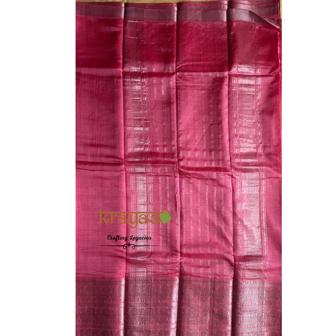 Kankambaram Pink Mangalagiri Silk Cotton Saree With Kanchi Border