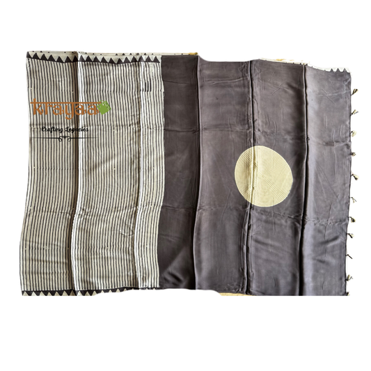 Offwhite  Hand crafted - Modal Silk saree With Ajrakh Handblock Prints.