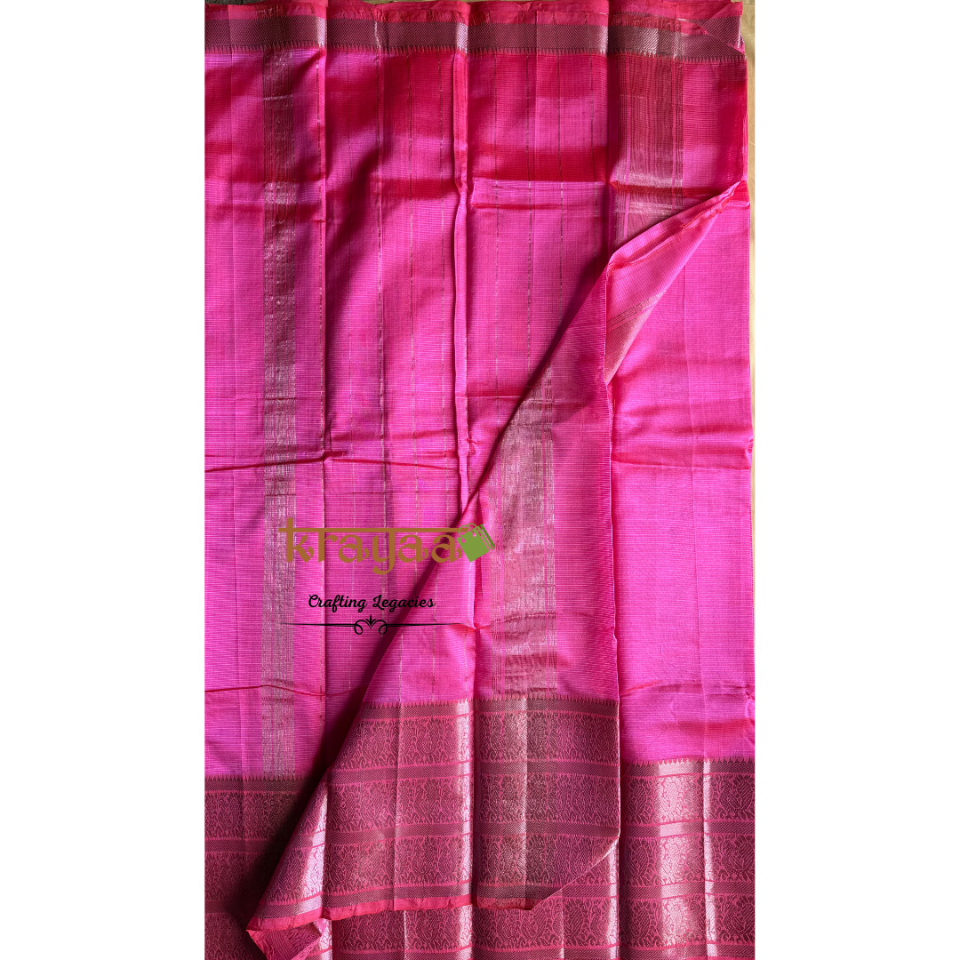 Hot Pink Mangalagiri Silk Cotton Saree With Kanchi Border
