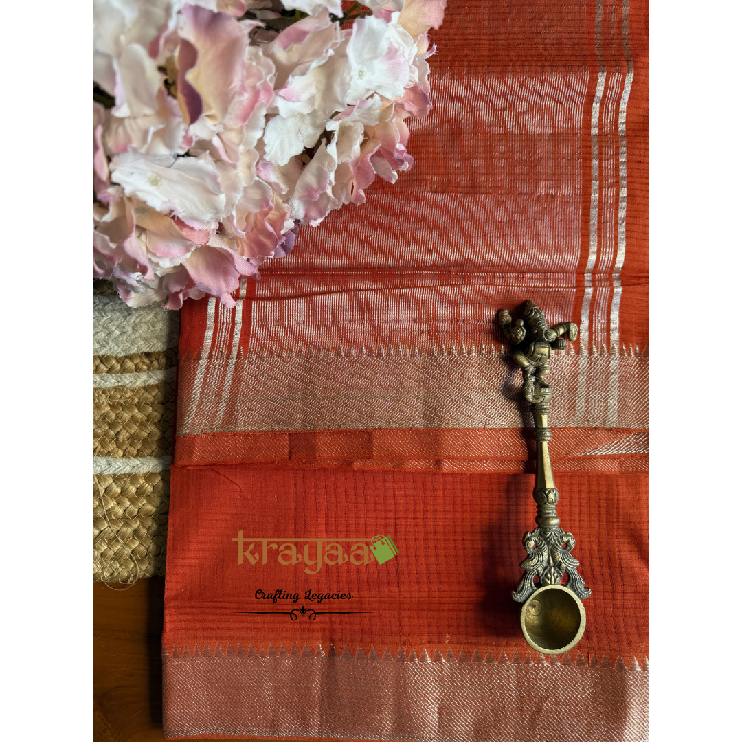 Rust Orange Mangalagiri Cotton Saree With Nizam Border