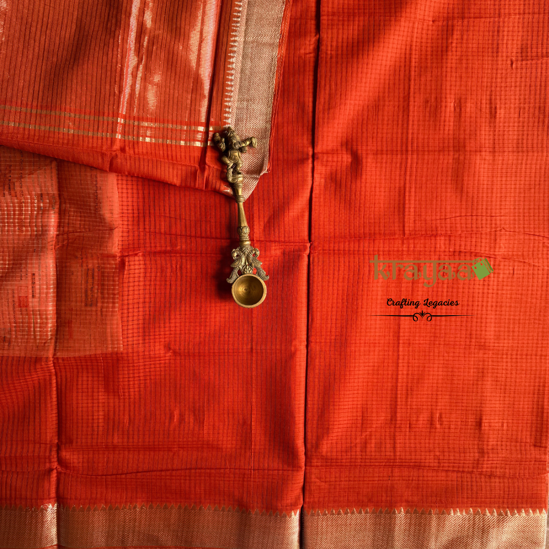 Rust Orange Mangalagiri Cotton Saree With Nizam Border