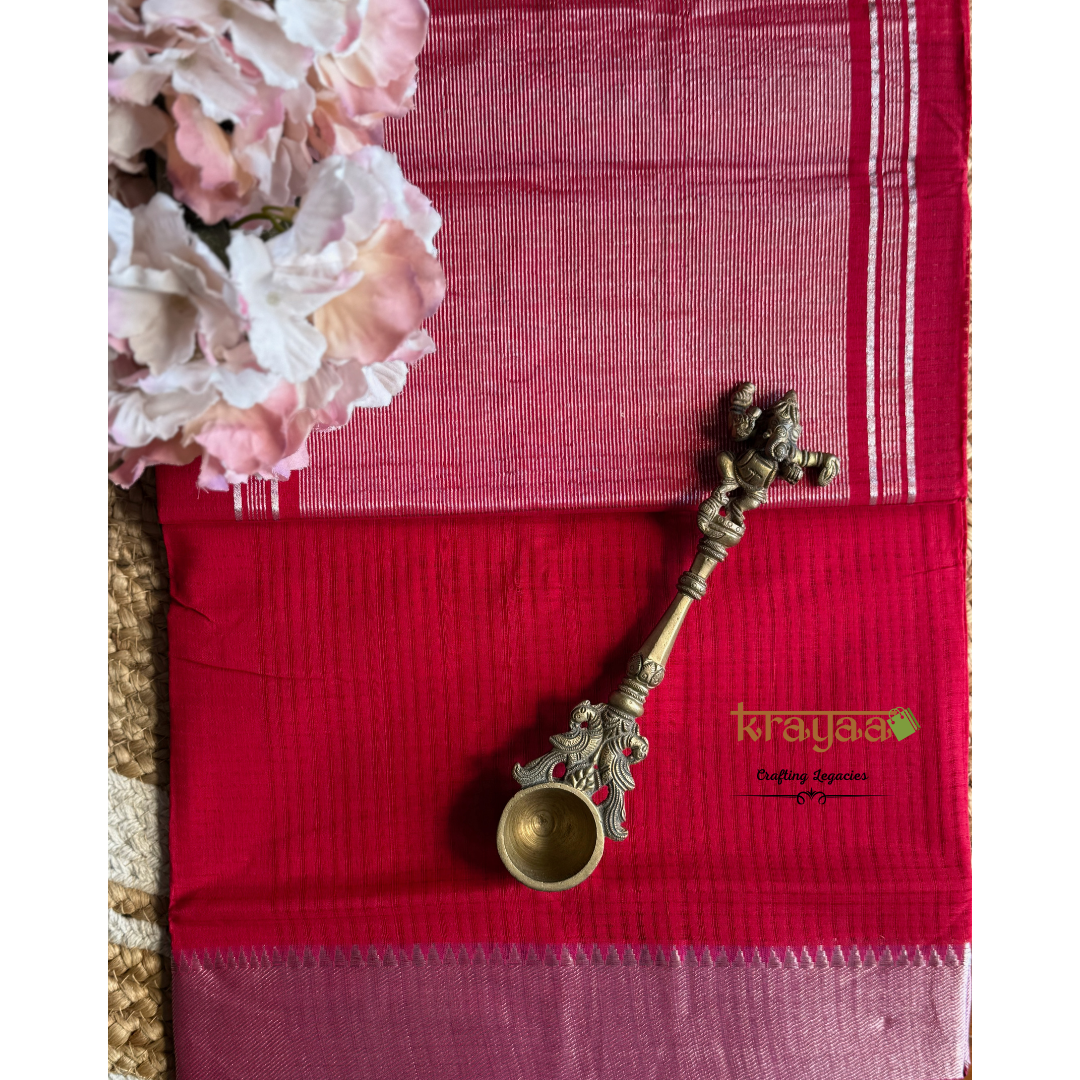 Reddish Pink Mangalagiri Cotton Saree With Nizam Border