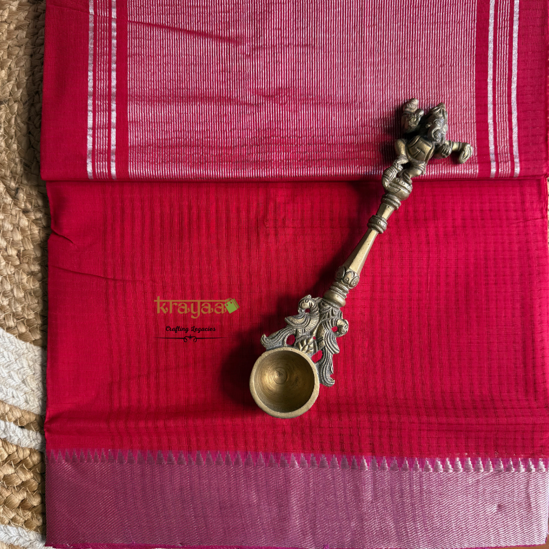 Reddish Pink Mangalagiri Cotton Saree With Nizam Border