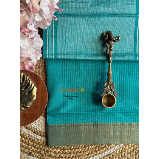 Rama Blue Mangalagiri Cotton Saree With Nizam Border