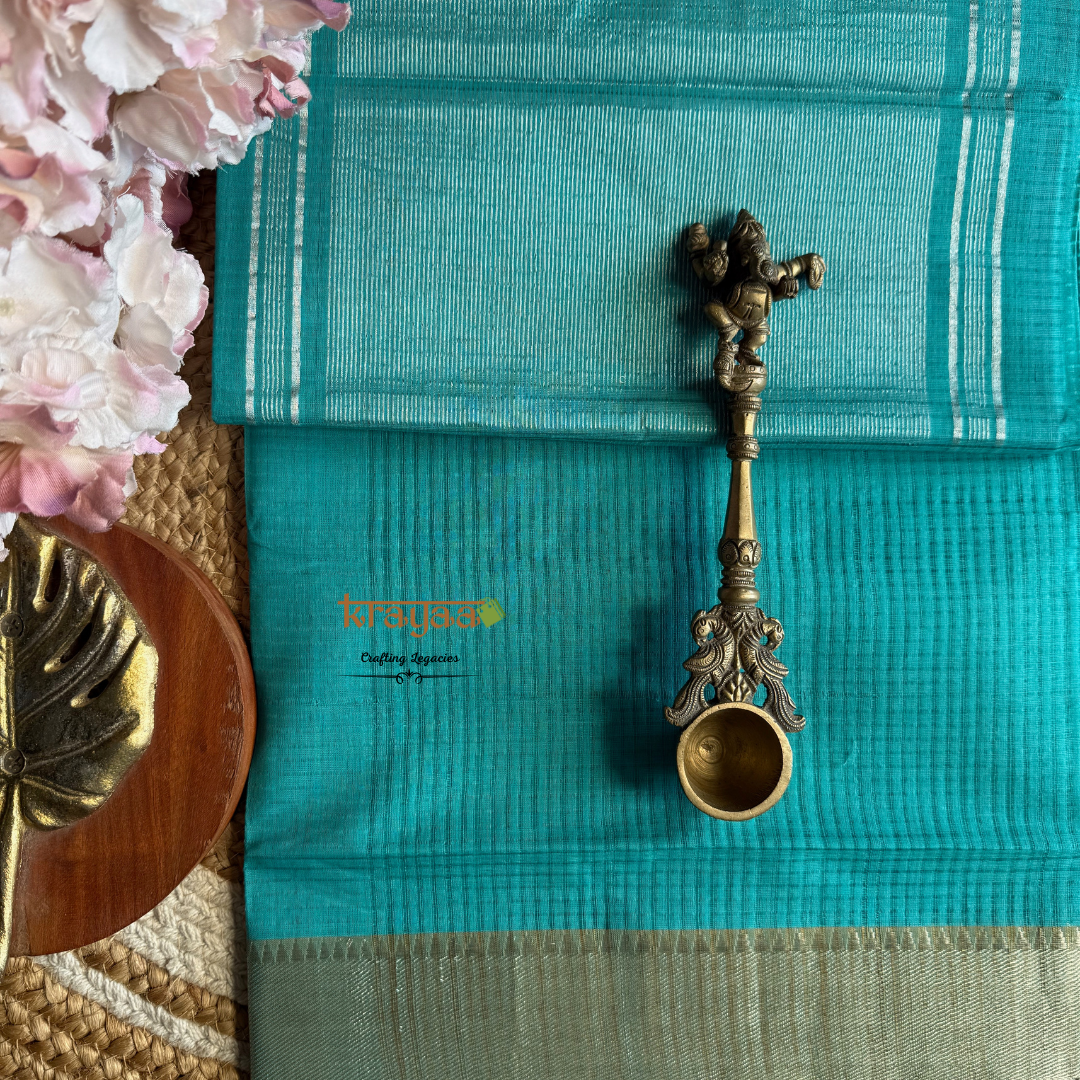 Rama Blue Mangalagiri Cotton Saree With Nizam Border