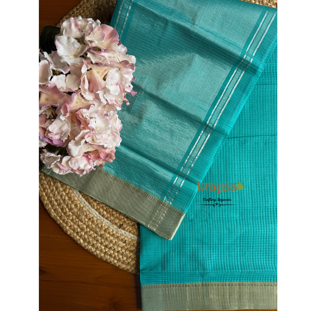 Rama Blue Mangalagiri Cotton Saree With Nizam Border