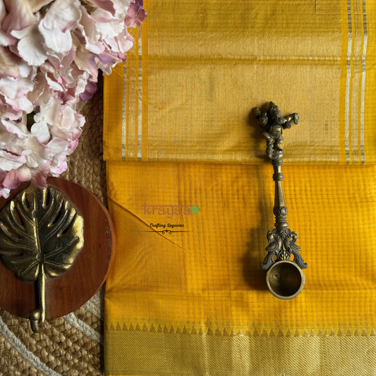 Mango Yellow Pink Mangalagiri Cotton Saree With Nizam Border