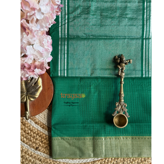 Dark Green Mangalagiri Cotton Saree With Nizam Border