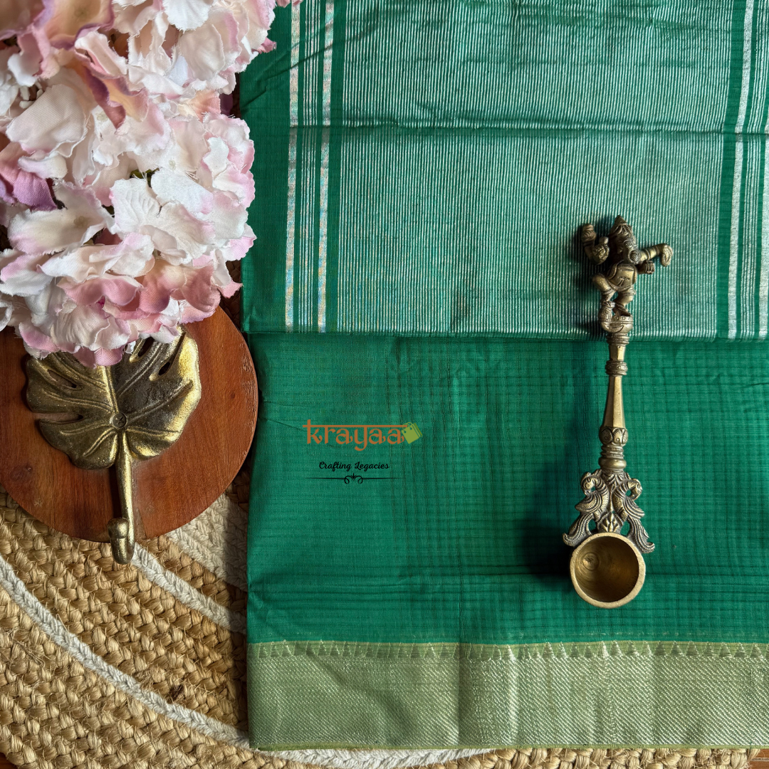 Dark Green Mangalagiri Cotton Saree With Nizam Border