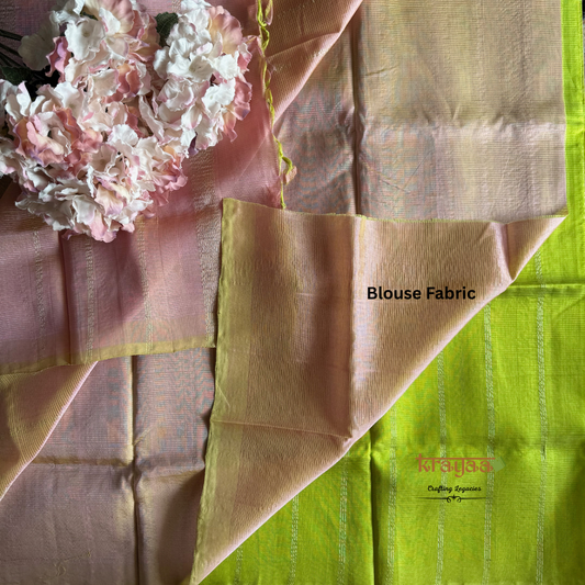 Green With Rose Gold - Mangalagiri Semi Silk Saree