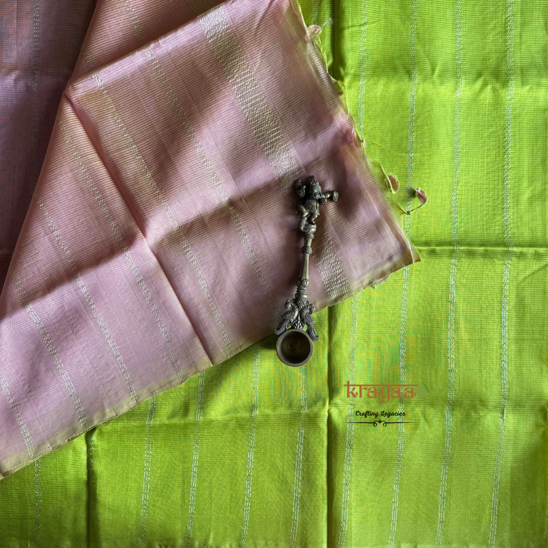 Green With Rose Gold - Mangalagiri Semi Silk Saree