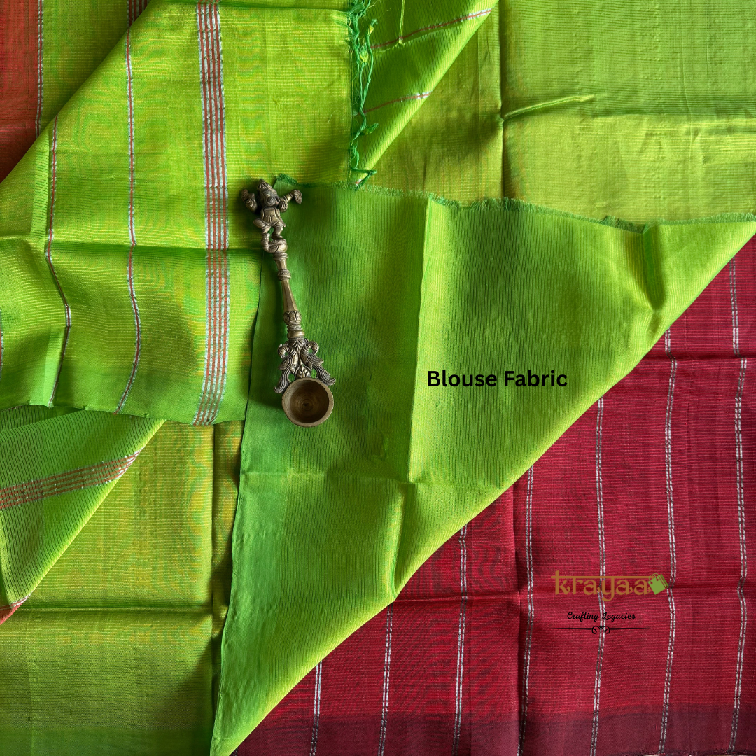 Maroonish Red With Green- Mangalagiri Semi Silk Saree