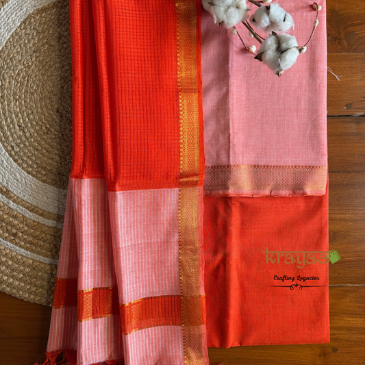 Aboli and Orange Mangalagiri  Cotton Dress Material Set