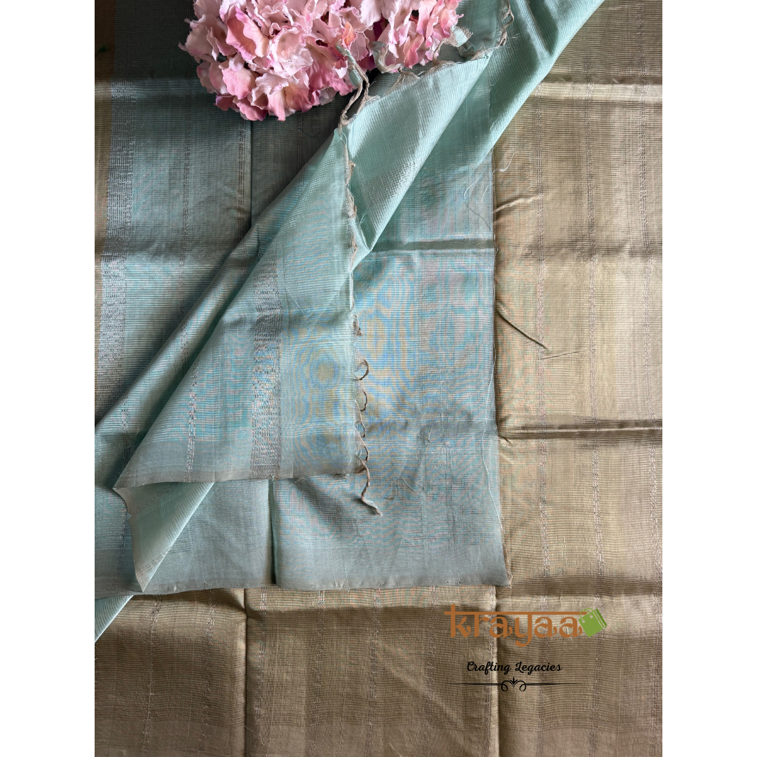 Dull Bronze With Teal   - Mangalagiri Semi Silk Saree