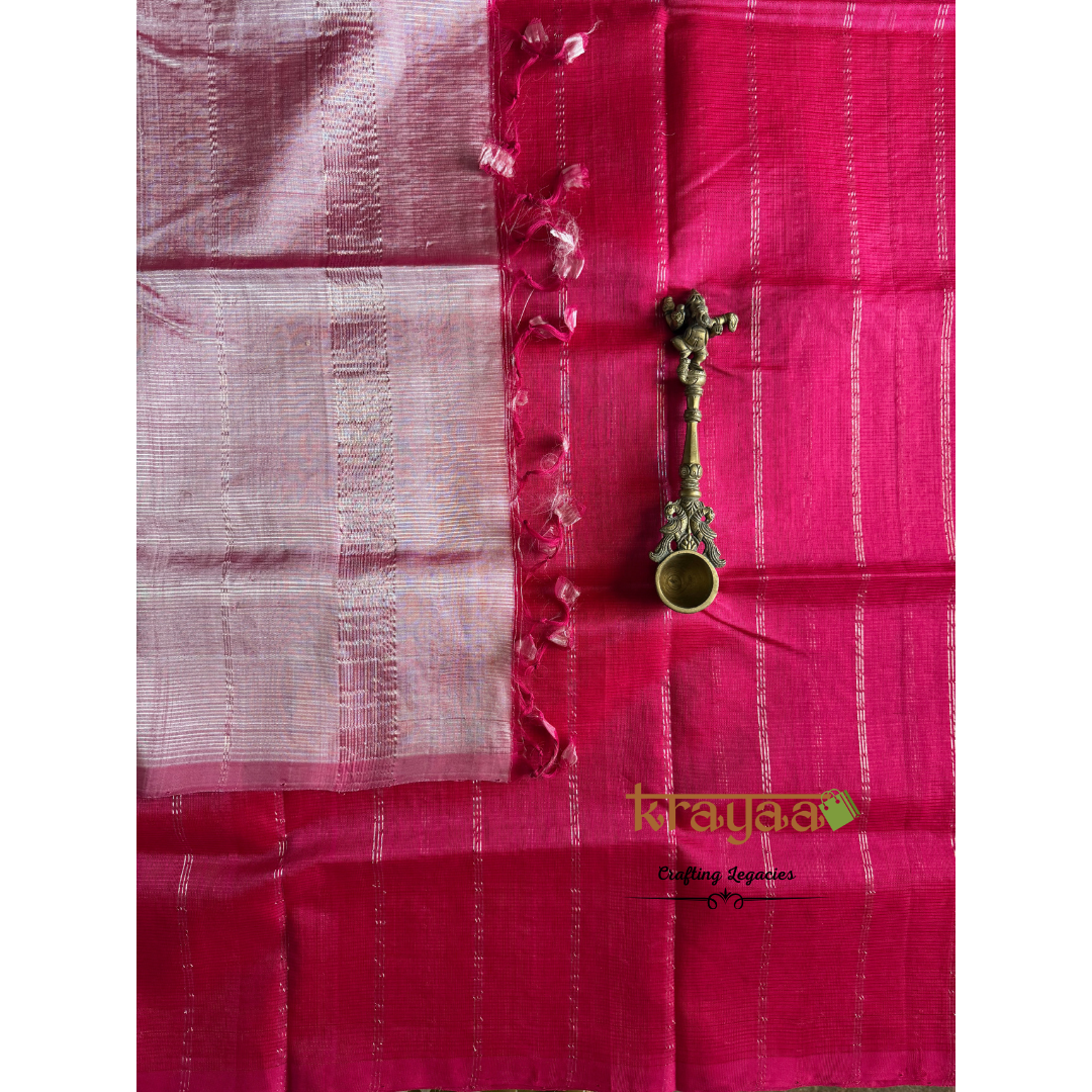 Dark Pink With Baby Pink - Mangalagiri Semi Silk Saree