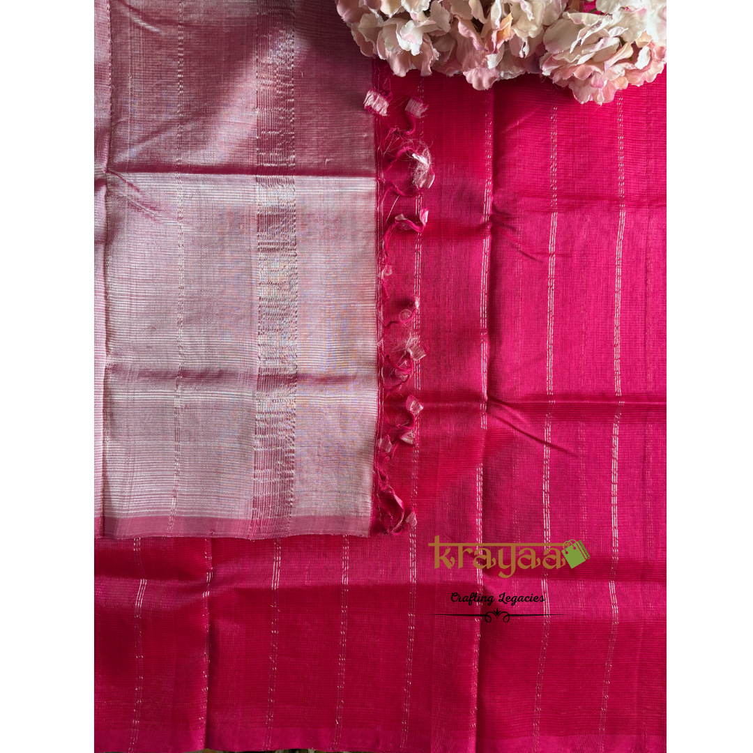 Dark Pink With Baby Pink - Mangalagiri Semi Silk Saree