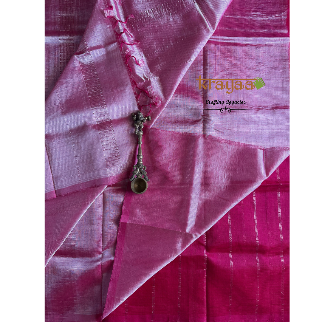Dark Pink With Baby Pink - Mangalagiri Semi Silk Saree