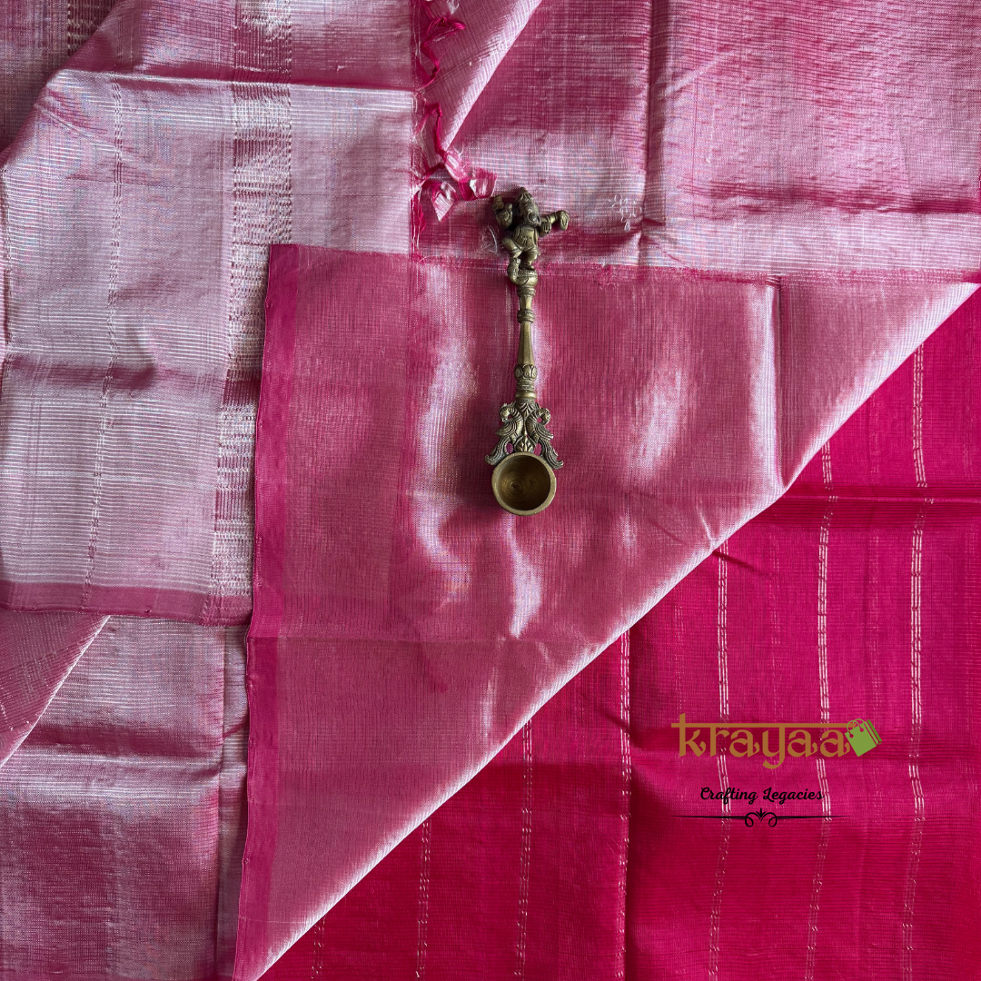 Dark Pink With Baby Pink - Mangalagiri Semi Silk Saree