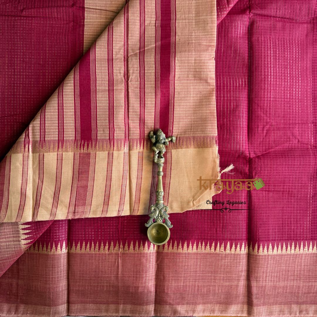 Maroon Cotton Saree With Thread Border In Beiege