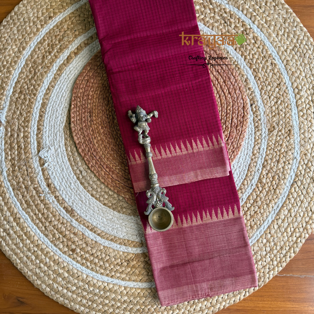 Maroon Cotton Saree With Thread Border In Beiege