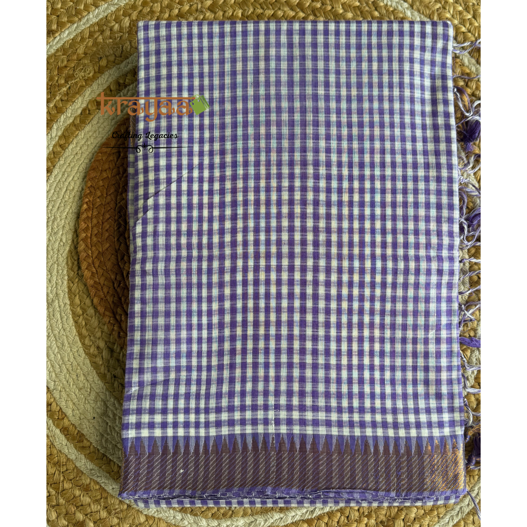 Lavender And White Mangalagiri Cotton Saree With Small Checks