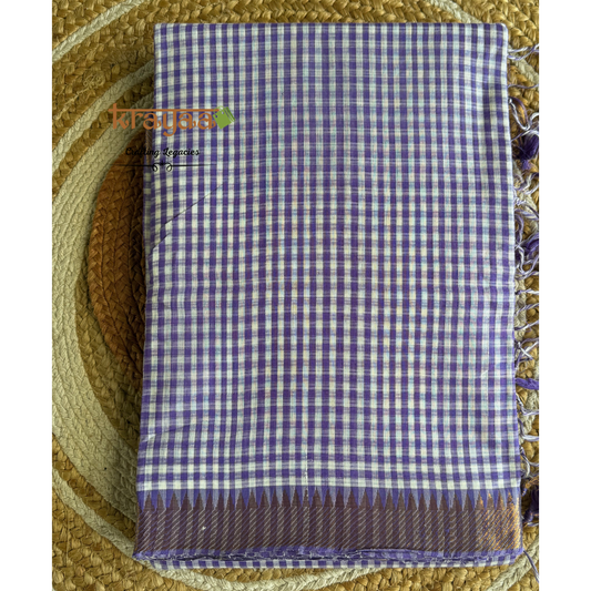 Lavender And White Mangalagiri Cotton Saree With Small Checks