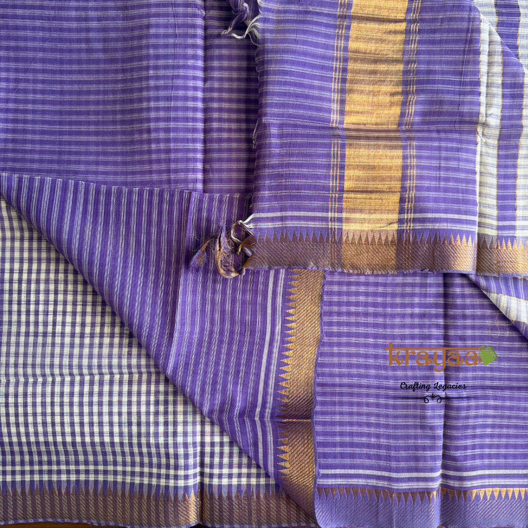 Lavender And White Mangalagiri Cotton Saree With Small Checks