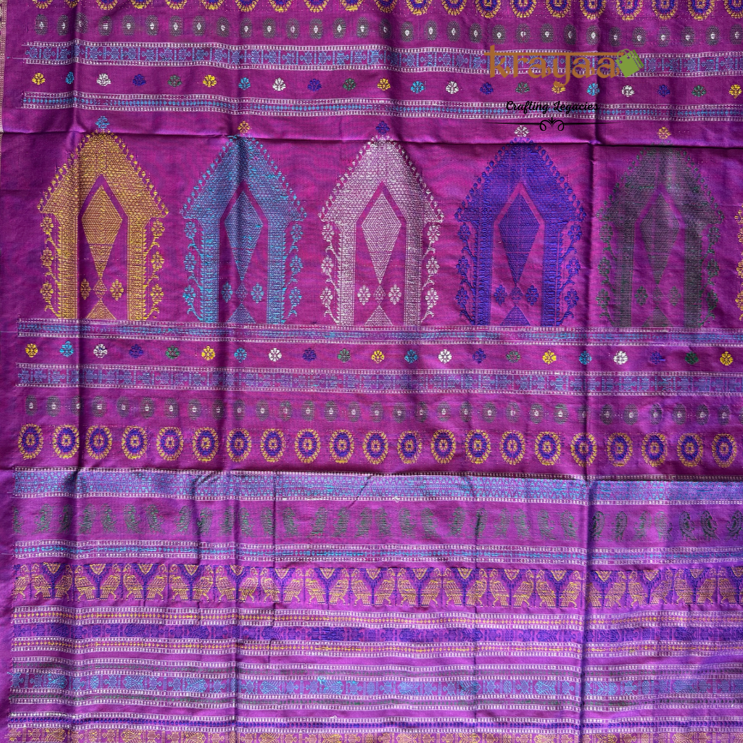 Handwoven Purple With Mauve Dolabedi Saree In Silk