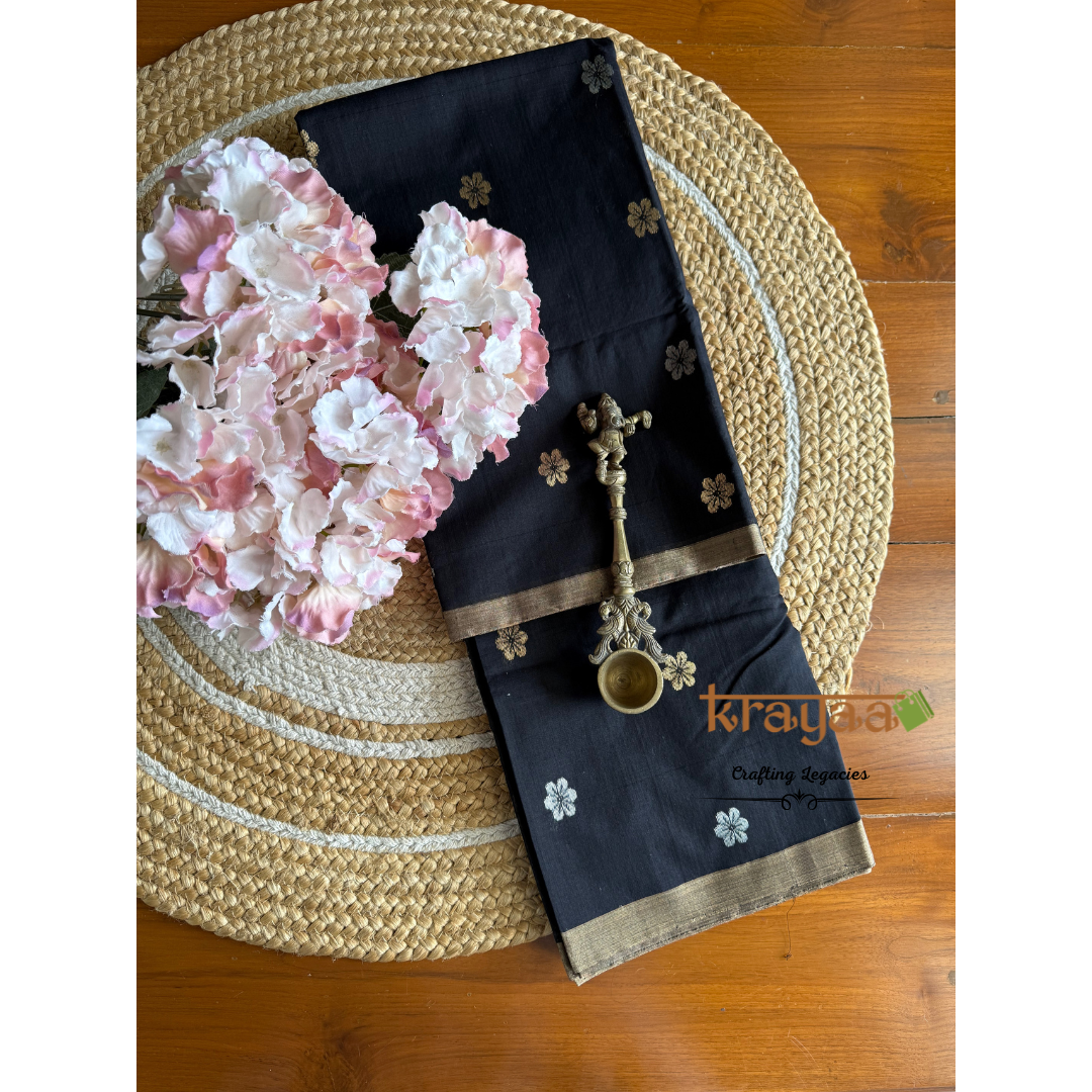 Black Chanderi Silk Cotton - Unstitched Suit Set