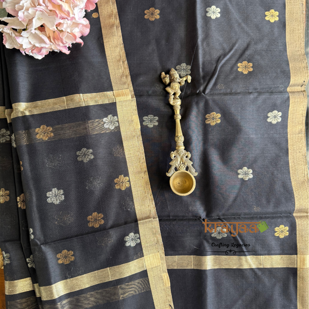 Black Chanderi Silk Cotton - Unstitched Suit Set