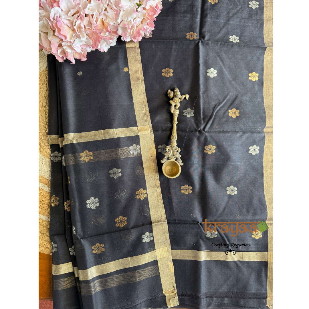Black Chanderi Silk Cotton - Unstitched Suit Set