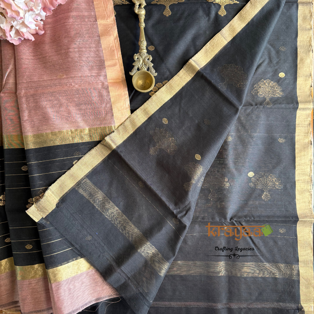 Black And  Pink Chanderi Silk Cotton - Unstitched Suit Set