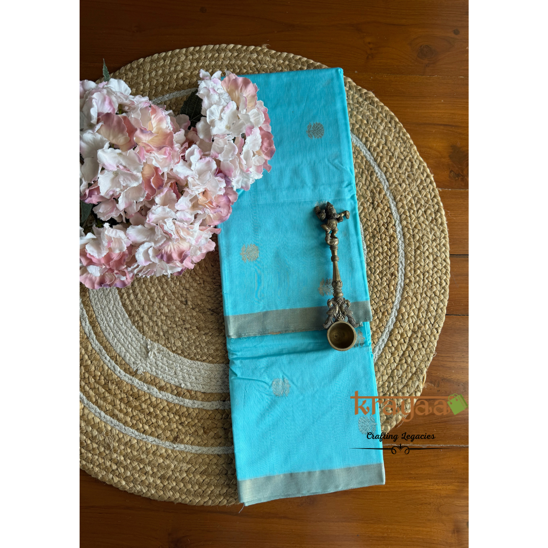 Turquoise Blue Chanderi Silk Cotton - Unstitched Suit Set