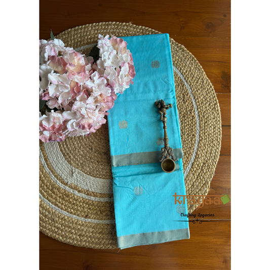 Turquoise Blue Chanderi Silk Cotton - Unstitched Suit Set