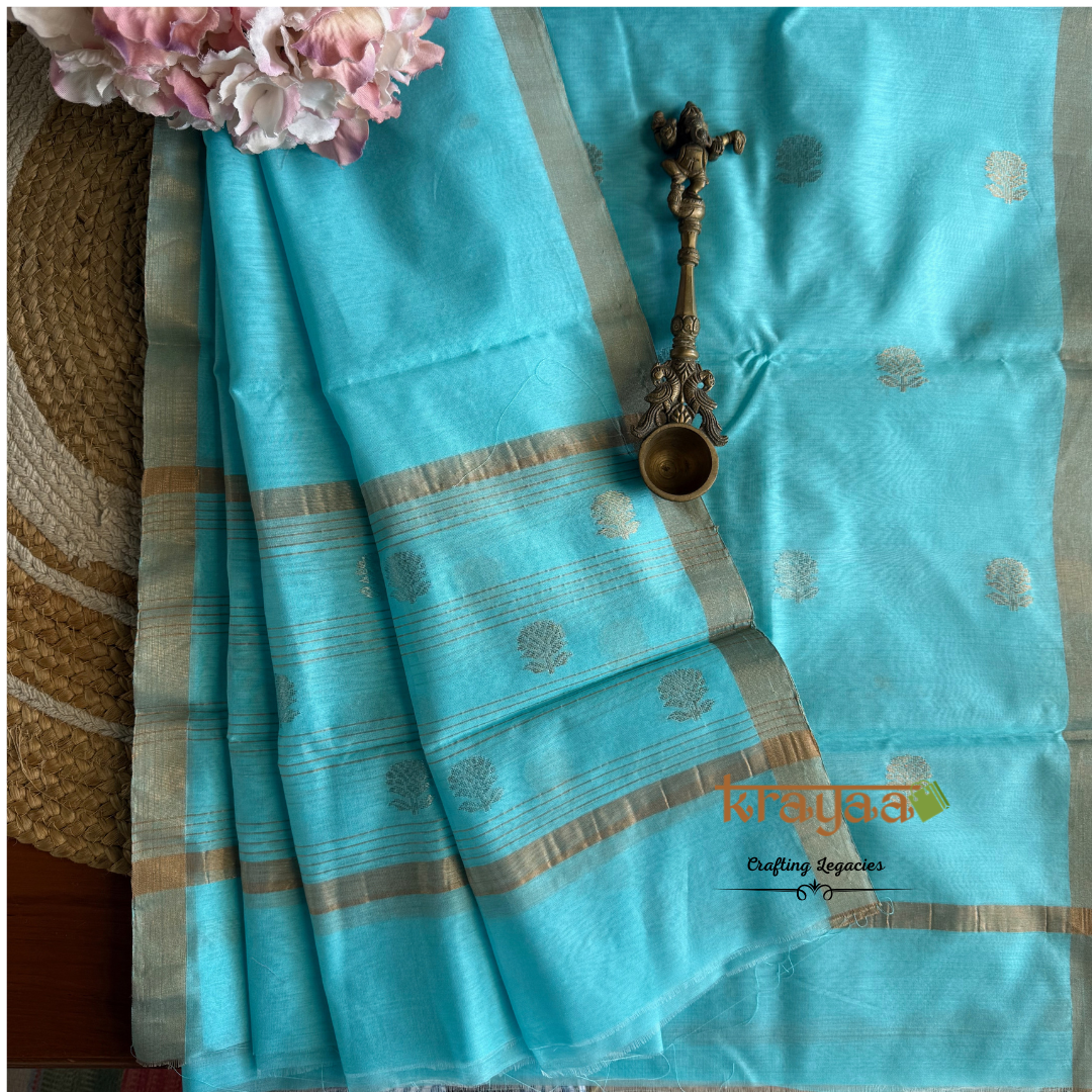 Turquoise Blue Chanderi Silk Cotton - Unstitched Suit Set