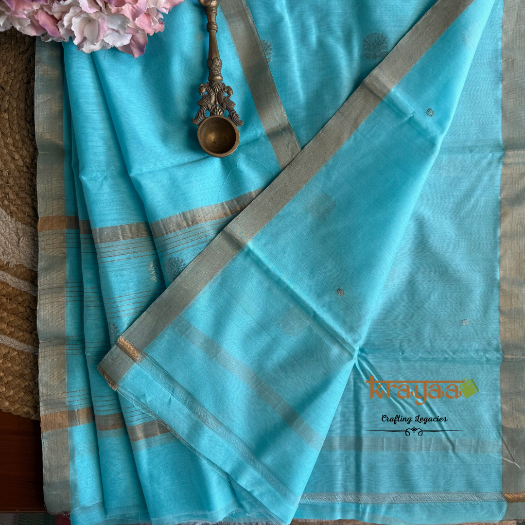 Turquoise Blue Chanderi Silk Cotton - Unstitched Suit Set