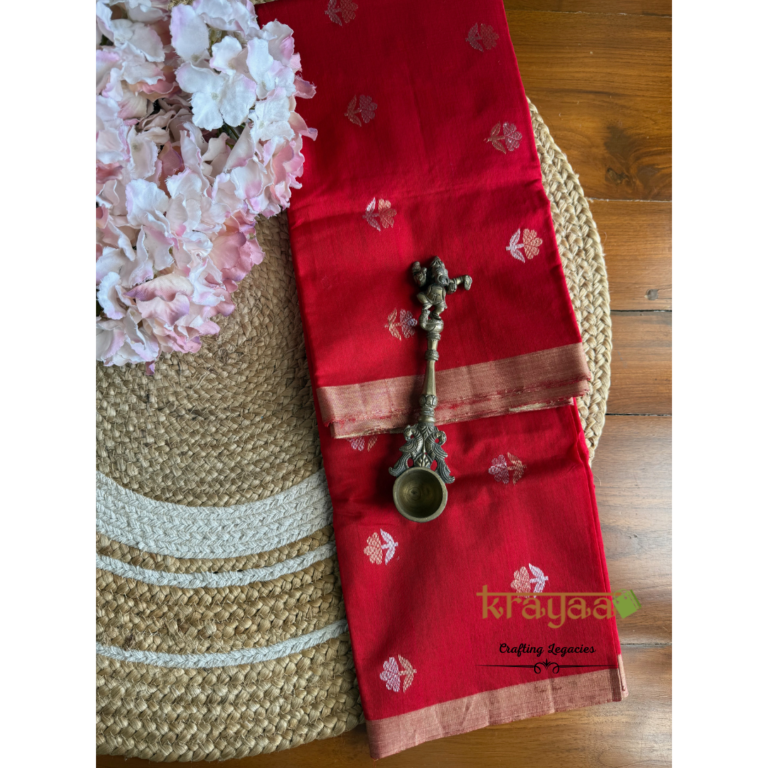Red  Chanderi Silk Cotton - Unstitched Suit Set