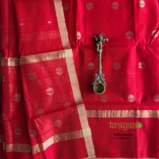 Red  Chanderi Silk Cotton - Unstitched Suit Set