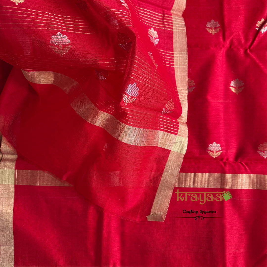 Red  Chanderi Silk Cotton - Unstitched Suit Set